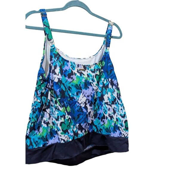 Liz Claiborne Womens Size 22WBlue & Green Tankini Swim Top Nylon/Spandex - Picture 2 of 8